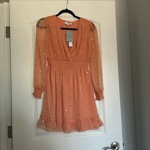 NSR Orange Metallic Foil Accent Dress - Small